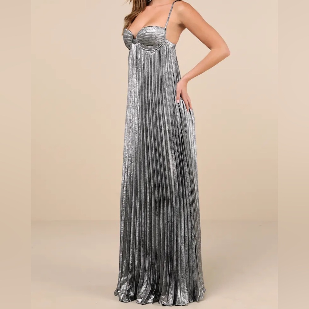 Lulu's Shimmering Silver Pleated Dress - Picture 13 of 14